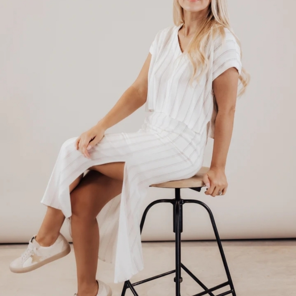 Ivory Strip 2-pc long skirt with crop top